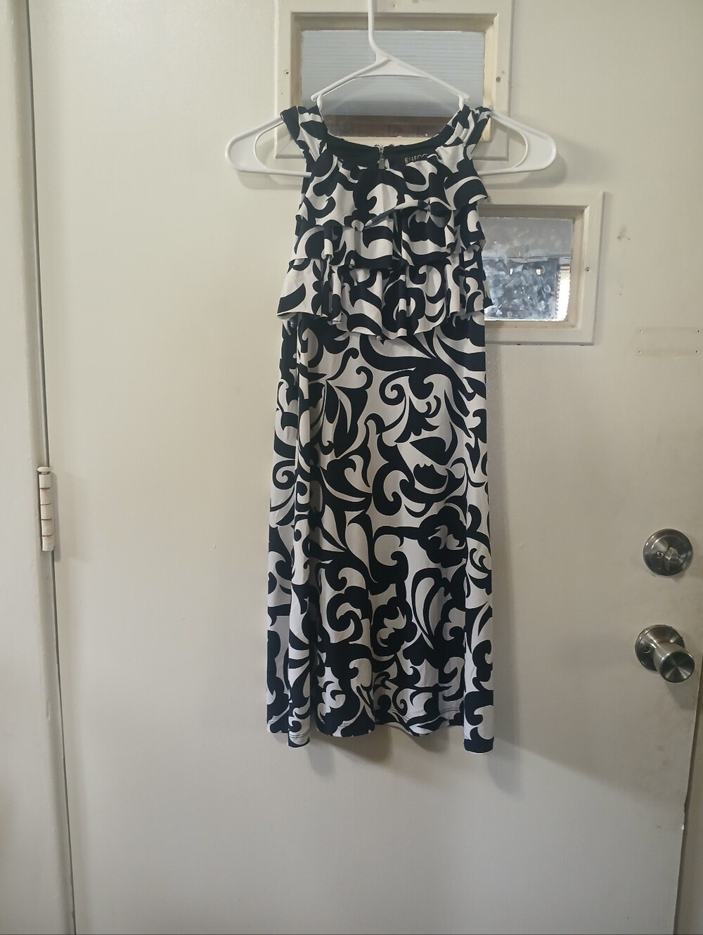 Blue Navy & White Printed Halter Dress
